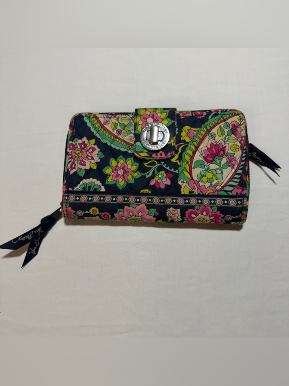 Vera Bradley Navy Floral Paisley Turnlock Wallet